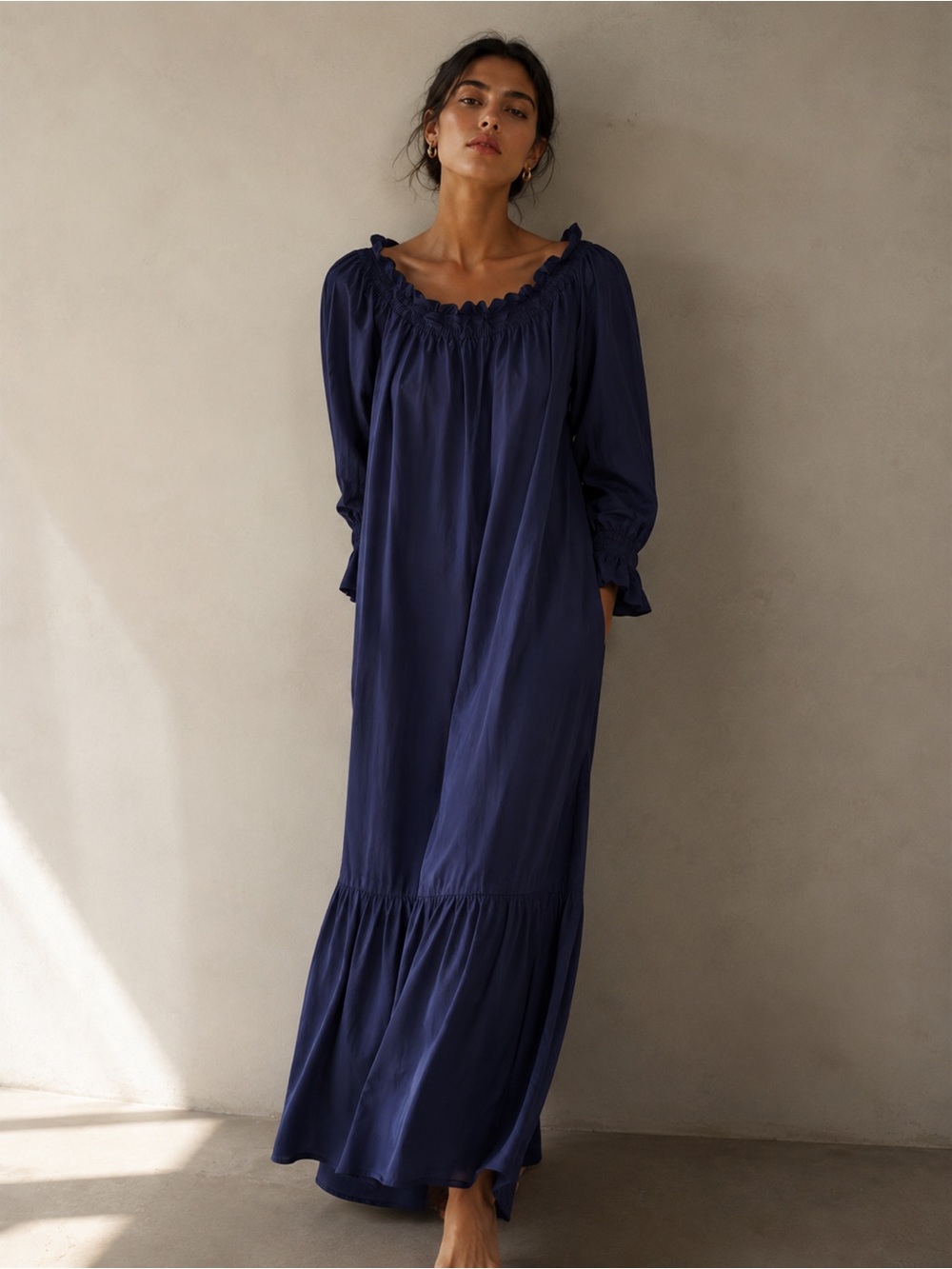 TAYLOR TILLMAN NEW YORK Navy Smocked Neck Maxi Dress Size M
